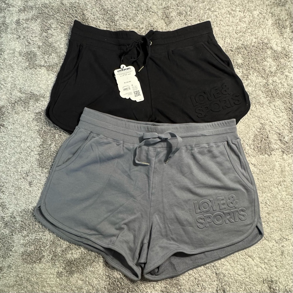 2 Black and Gray Love & Sports Athletic Shorts with Elastic Waistbands